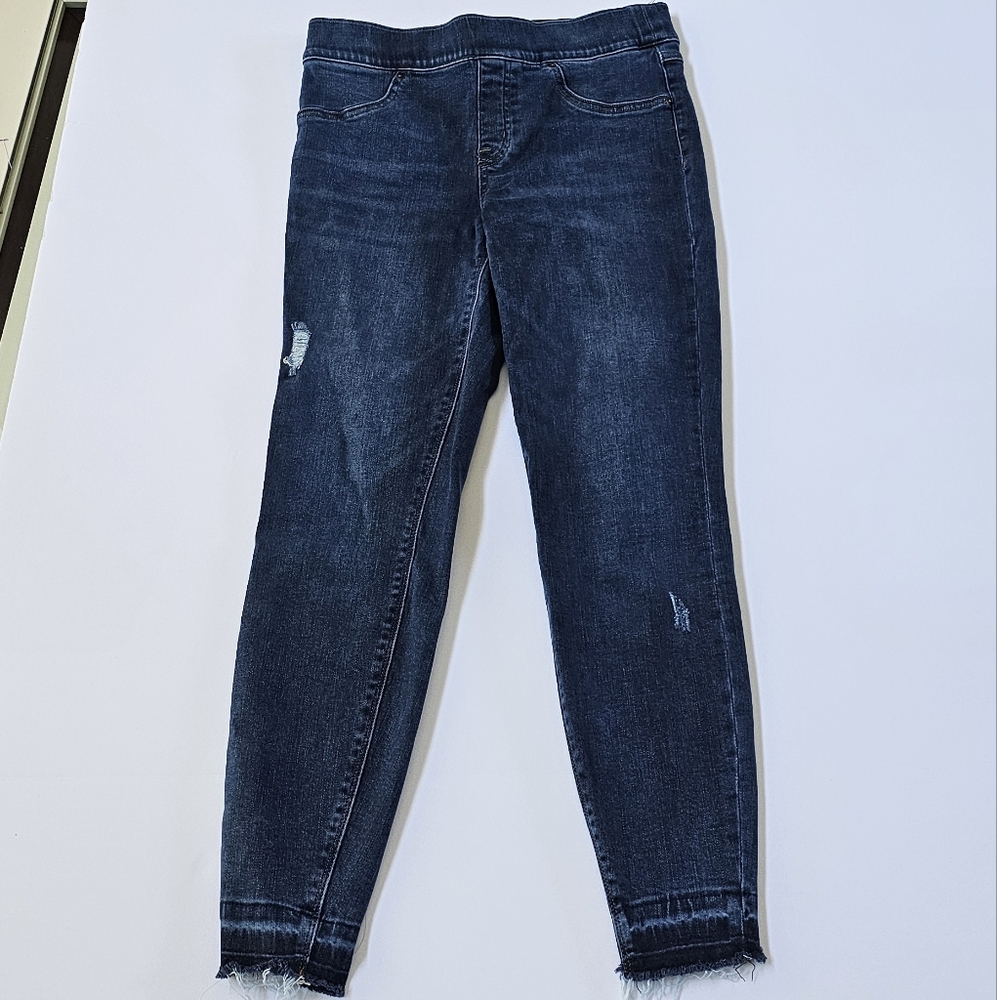Spanx Jegging Jeans Women Pull On Tummy control Skinny Distressed Raw Hem PM